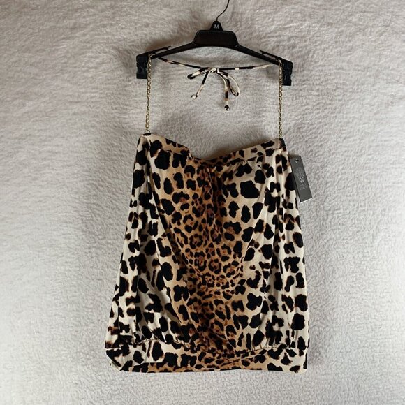 Vince Camuto‎ Tankini Top Women's S Black Brown Leopard Print Halter Chain Strap - Picture 1 of 5